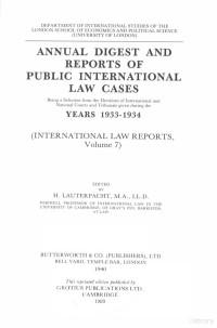 H.LAUTERPACHT — ANNUAL DIGEST OF PUBLIC INTERNATIONAL LAW CASES YESARS 1933-1934 VOLUME 7