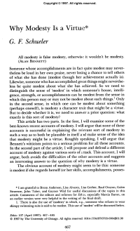 Schueler, G F — Why Modesty Is a Virtue