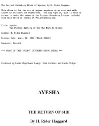Haggard, H Rider — Ayesha: The Return of She