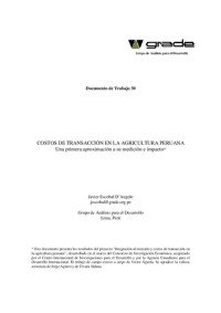 Javier Escobal D'Angelo — Costos de transacción en la agricultura peruana: una primera aproximación a su medición e impacto