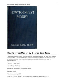 George Garr Henry — How to Invest Money