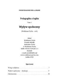 Waldemar Pycka – red. — Pedagogika a logika. Tom 1 Wpływ społeczny