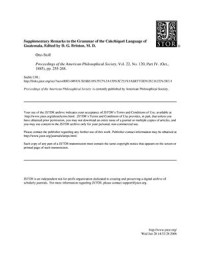 Stoll O. — Supplementary Remarks to the Grammar of the Cakchiquel Language oi Guatemala