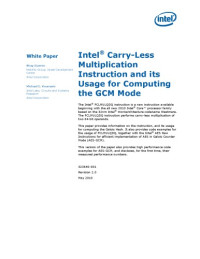 Shay Gueron; Michael E. Kounavis — Intel® Carry-Less Multiplication Instruction and its Usage for Computing the GCM Mode