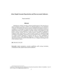 Leiashvily P. — About Simple Economic Reproduction and Macroeconomic Indicators