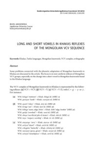 Janiszewska Beata. — Long and short vowels in Khakas reflexes of the Mongolian VCV sequence