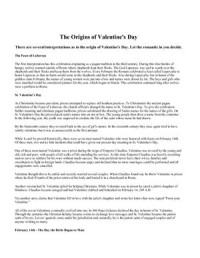 — The Origins of Saint Valentine's Day: Reading Worksheet