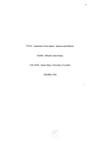 Deborah Anne Kenny — [Dissertation] Anatomies of the Subject: Spinoza and Deleuze