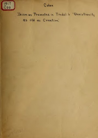 JULIUS COHEN — DEISM AS PRESENTED IN TINDAL'S CHRISTIANITY AS OLD AS CREATION