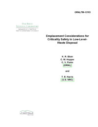  — Emplacement Considerations for Criticality Safety - Low-Level Waste Disposal