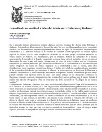 Karczmarczyk, Pedro — La nocion de racionalidad a la luz del debate entre Gadamer y Habermas, Actas de las VII Jornadas de Investigacion del Departamento de filosofia, en linea, FHCE-UNLP, 2009