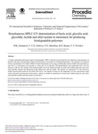 Zamanova M.K., Glotova V.N., Izhenbina T.N., Krutas D.S., Novikov V.T. — Simultaneous HPLC-UV determination of lactic acid, glycolic acid, glycolide, lactide and ethyl acetate in monomers for producing biodegradable polymers