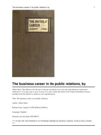 Albert Shaw — The Business Career in Its Public Relations