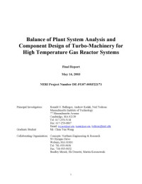  — Systems Anal and Component Design - Turbomach. for HTGR Systems - NERI