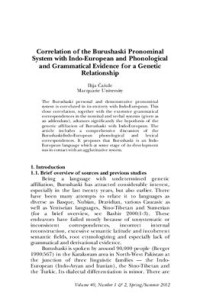 Çasule I. — Correlation of the Burushaski Pronominal System with Indo-European and Phonological and Grammatical Evidence for a Genetic Relationship