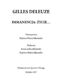 Gilles Deleuze — Immanencja: życie...