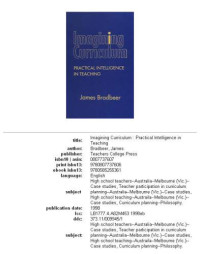 James Bradbeer — Imagining Curriculum: Practical Intelligence in Teaching