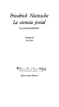 Friedrich Nietzsche — La ciencia jovial: "La gaya scienza"