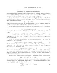 Klaus Hoechsmann — An Easy Proof of Quadratic Reciprocity [expository notes]