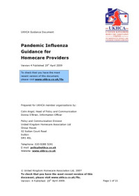 The United Kingdom Homecare Association Ltd Contributors — Pandemic Influenza Guidance for Homecare Providers (April, 2009)