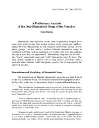 Song Heping. — A preliminary analysis of the oral Shamanistic songs of the Manchus