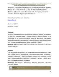 Gutierrez-Pozo, Antonio — Evidencia y ascesis como modos d acceso a la verdad.Teoria y praxis en la evoluc d la idea d meditacion filosófica