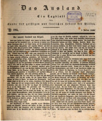 unknown — Das Ausland. Ein Tageblatt für Kunde des geistigen und sittlichen Lebens der Völker mit besonderer Rücksicht auf verwandte Erscheinungen in Deutschland