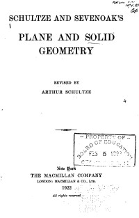 Arthur Schultze , Frank Louis Sevenoak —  Plane and Solid Geometry