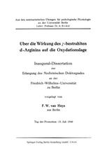 F. W. van Heys (auth.) — Über die Wirkung des γ-bestrahlten d-Arginins auf die Oxydationslage: Inaugural -Dissertation