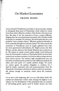 Frank Hahn — On Market Economies (Ch. 6 in Thatcherism, edited by Robert Skidelsky)