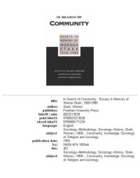 Eileen Leonard, Herman Strasser — In Search of Community: Essays in Memory of Werner Stark, 1905-85