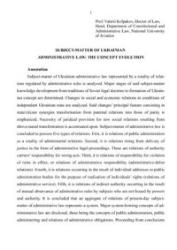 Kolpakov V. — Subject matter of Ukrainian administrative law: the concept evolution