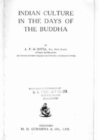 A P de Zoysa — Indian Culture and the Days of Buddha