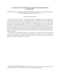 Felix Klein — A Comparative Review of Recent Researches in Geometry (Programme on Entering The Philosophical Faculty and The Senate of The University of Erlangen in 1872.)