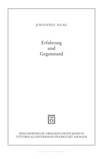 Johannes Haag — Erfahrung und Gegenstand. Das Verhältnis von Sinnlichkeit und Verstand