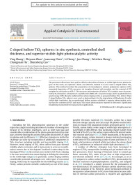 Ying Zhang & Zhiyuan Zhao & Juanrong Chen & Li Cheng & Jun Chang & Weichen Sheng & Changyuan Hu & Shunsheng Cao — C-doped hollow TiO2 spheres: in situ synthesis, controlled shell thickness, and superior visible-light photocatalytic activity