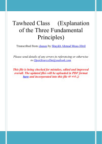 Ahmad Jibril — Tawheed Class (Explanation of the Three Fundamental Principles)