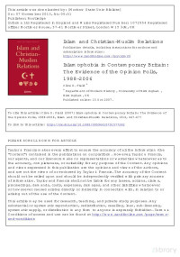 Field — Islamophobia in Contemporary Britain; The Evidence of the Opinion Polls, 1988–2006, Islam and Christian–Muslim Relations (15 Oct 2007)