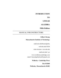 Gilbert Strang — Introduction to Linear Algebra Manual for Instructors