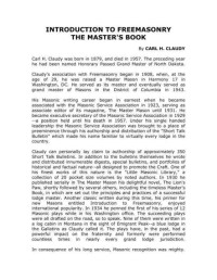 Carl H. Claudy — INTRODUCTION TO FREEMASONRY THE MASTER'S BOOK