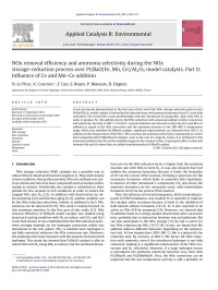 N. Le Phuc — NOx removal efficiency and ammonia selectivity during the NOx storage-reduction process over Pt/BaO(Fe, Mn, Ce)/Al2O3 model catalysts. Part II: Influence of Ce and Mnâ€“Ce addition