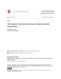 Zeitz, Raymond L. — The Position of John Donne's Sermons in Early Seventeenth Century Prose
