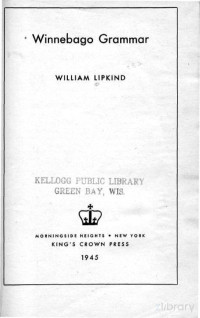 Lipkind — Winnebago Grammar (1945)