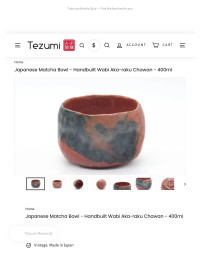 Tezumi — Japanese Matcha Bowl — Handbuilt Wabi Aka-raku Chawan — 400ml