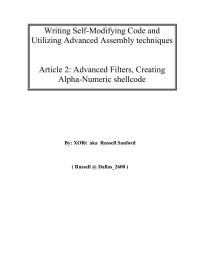 Russell Sanford — Advanced Filters, Creating Alpha-Numeric shellcode