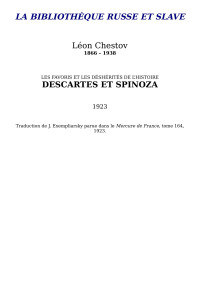 Chestov [Chestov] — Descartes et Spinoza