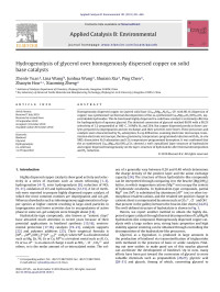 Zhenle Yuan — Hydrogenolysis of glycerol over homogenously dispersed copper on solid base catalysts