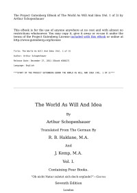 Arthur Schopenhauer — The World as Will and Idea (Vol. 1 of 3)