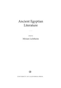 Lichtheim, Miriam; — Ancient Egyptian Literature