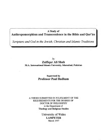 Shah, Z.A. — “A Study of Anthropomorphism and Transcendence in the Bible and Qur'an